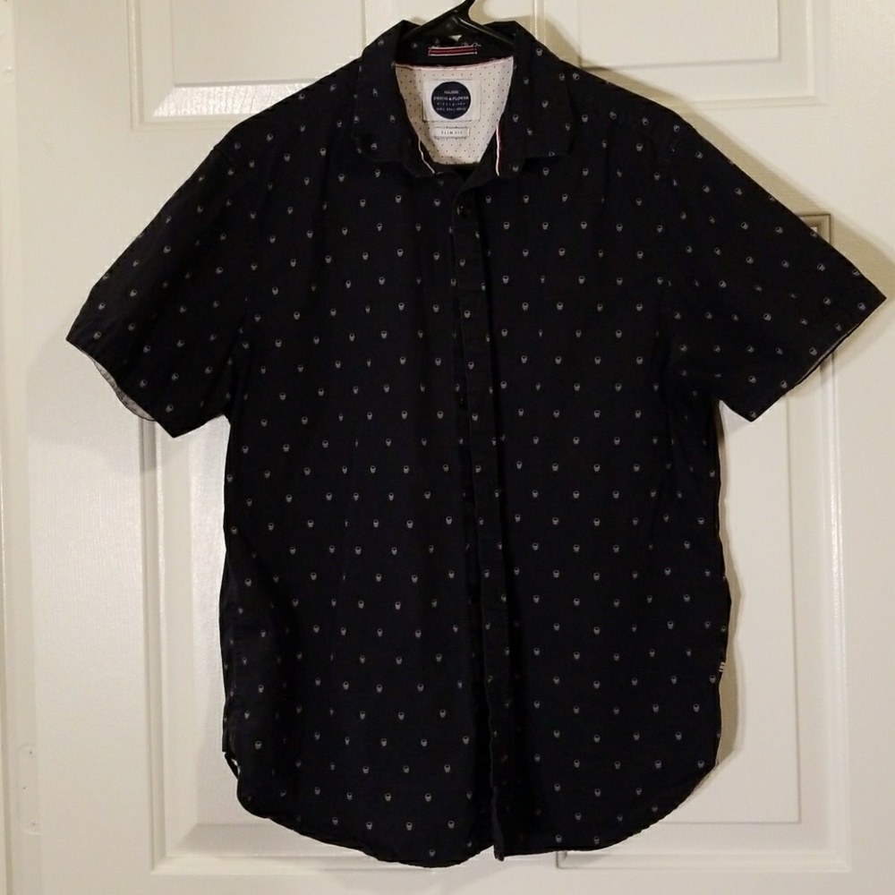 Navy Blue Skull Button Up